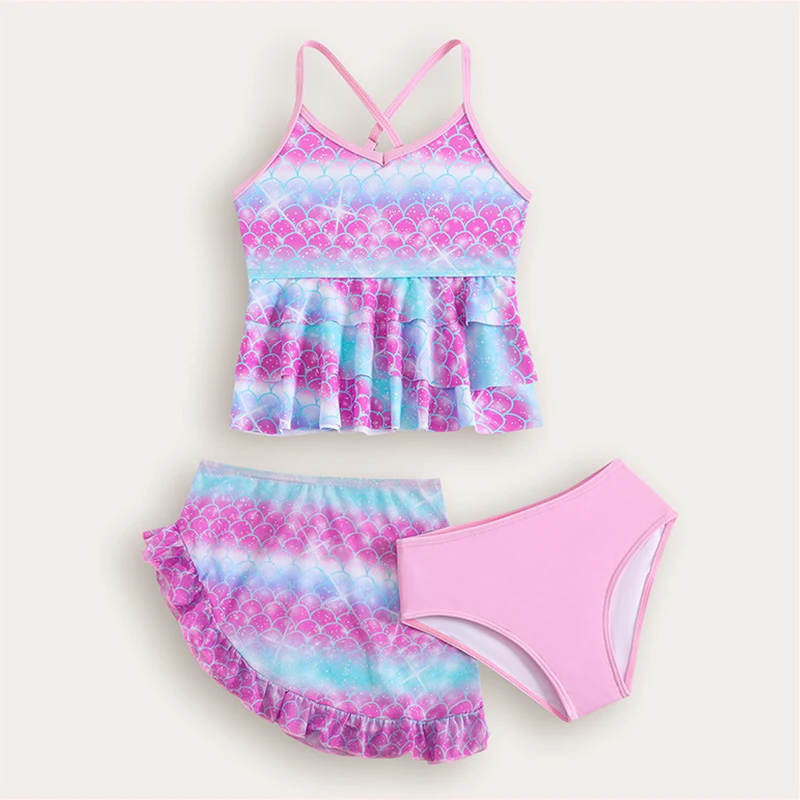 Children's Swimsuit Water Park Swimming 3 Pieces Child Sets For Girls Swimwear Summer Beach Mermaid Vacation Dress Girl Outfits