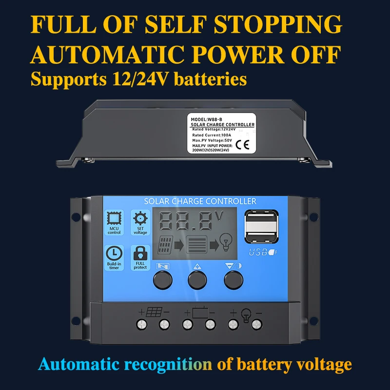 100A PWM جهاز التحكم بالشحن والتفريغ بالطاقة الشمسية، شاشة LCD مزدوجة USB، منظم شاحن لوحة الخلايا الشمسية التلقائي #6