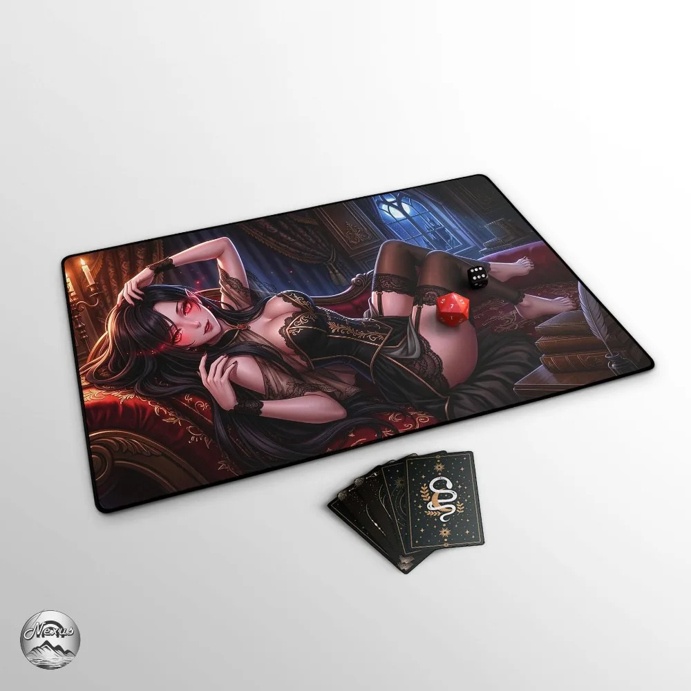 Vampire Queen TCG Playmat, MTG Compatible Anime Vampire Waifu Game Mat, Stitched Edge Playmat, Dark Fantasy, Gothic Demon Girl