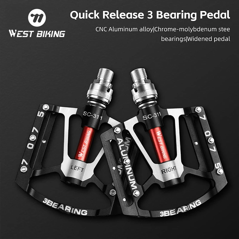 WEST BIKING Bike Quick Release Pedal 3 Bearing Widen 3 Bearing MTB Road Bike Pedals Non-slip Aluminum Alloy Cycling Parts