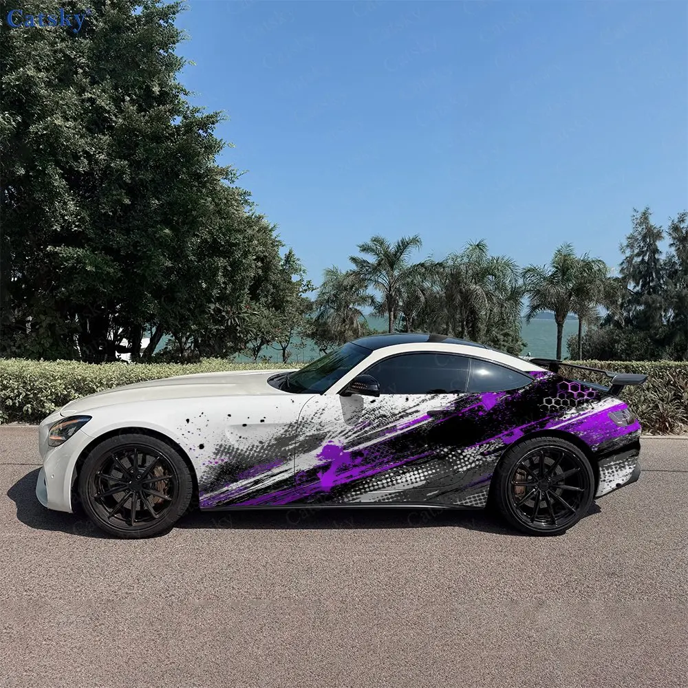 

2pcs Neon Purple Blade Mechanical Style Car Side Wraps, Self-Adhesive PVC Waterproof & Scratch-Resistant Stickers, Car Accessory