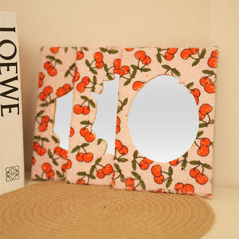 

Red Cherry Plush Cosmetic Mirror Decorative Mirror Table Top Single-sided Mirror Acrylic Glass Mirror Table Top Vanity Mirror
