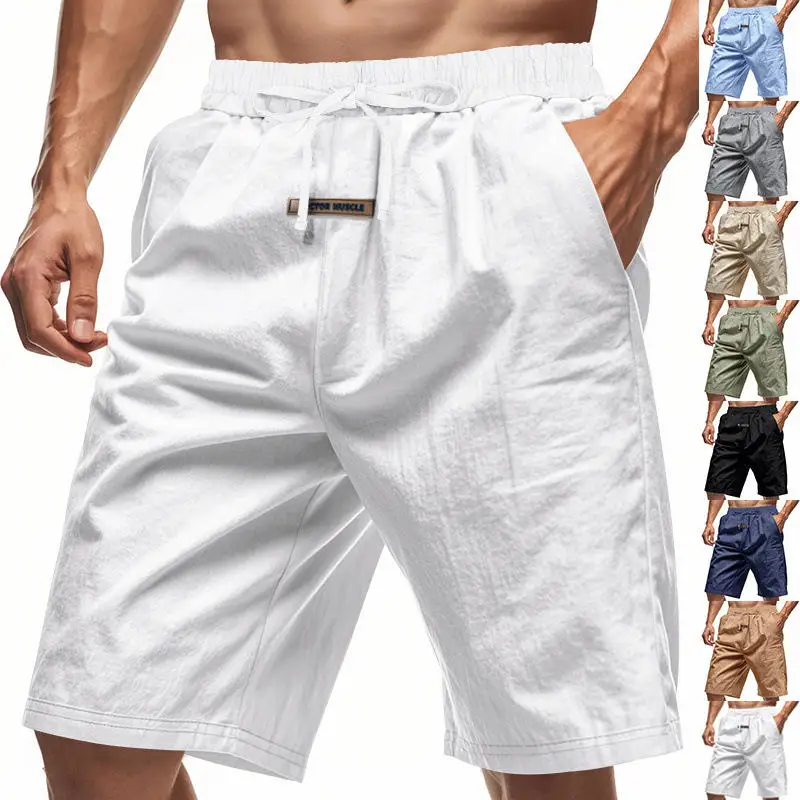 

Легкие мужские летние льняные шорты в американском стиле, дышащие, для пляжа и спорта, свободного кроя, длиной до колена, повседневные мужские шорты