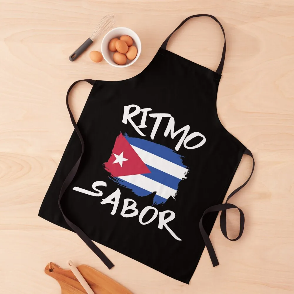 Soy Cubano Ritmo Sabor Proud To Be Cuban Flag T Shirt Merch Apron for women with pocket Chef Uniform Woman Apron