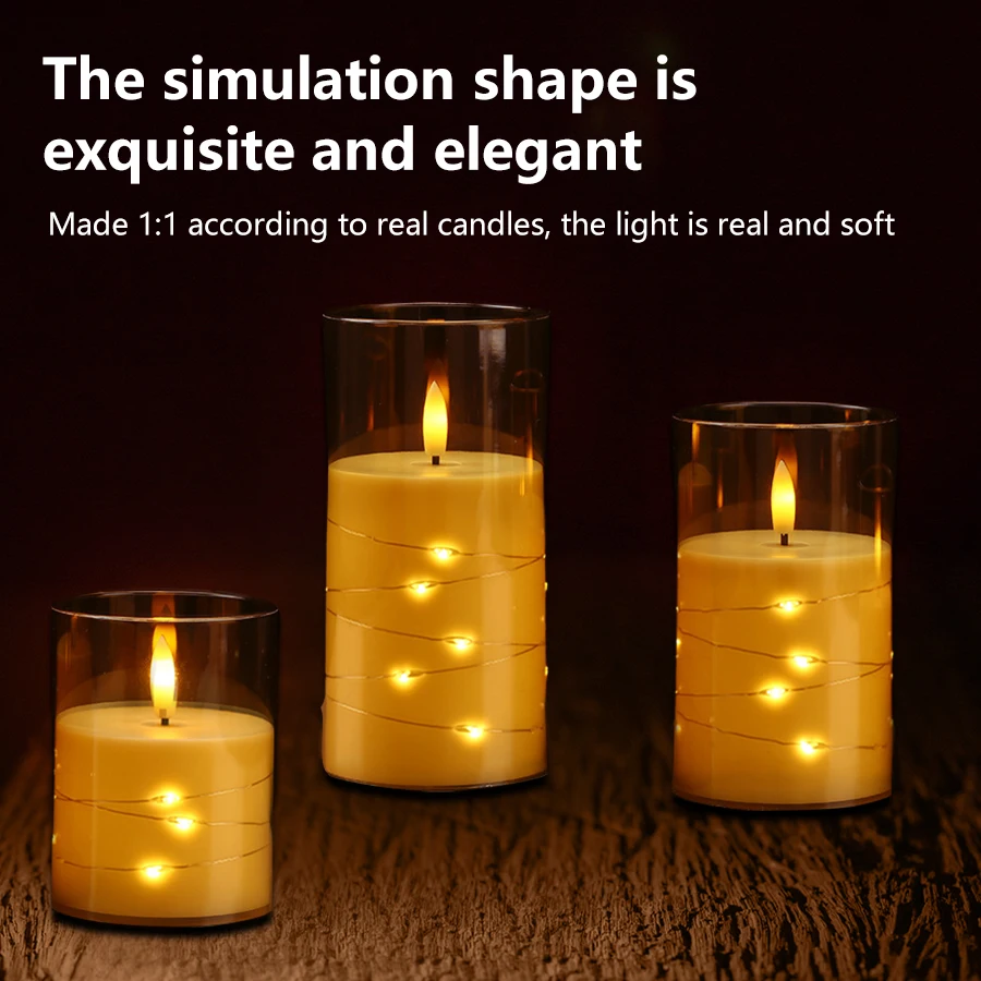Bougie électronique LED en verre avec télécommande, ensemble complet de bougies électroniques sans flamme, minuterie pour noël, fête de mariage, décoration de la maison