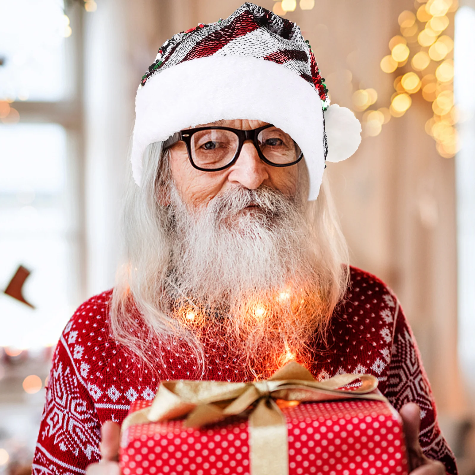 

Santa Hat Christmas Sequin Hat Shiny Striped Design Decorative Xmas Party Festive Holiday Costume Accessory Santa Hats