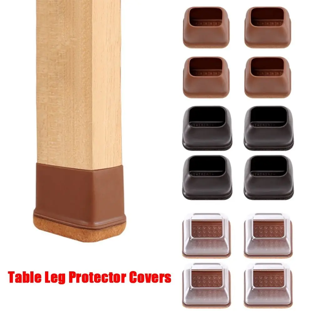 

4PCS New TPE Table Leg Protector Covers Felt Non-Slip Chair Foot Caps Thickened Square Furniture Protection Pads Chair Leg