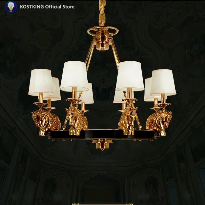 European Style All Copper Villa Living  Bedroom Porch Hotel Restaurant Creativity  Horse Decorate  Pendent Light
