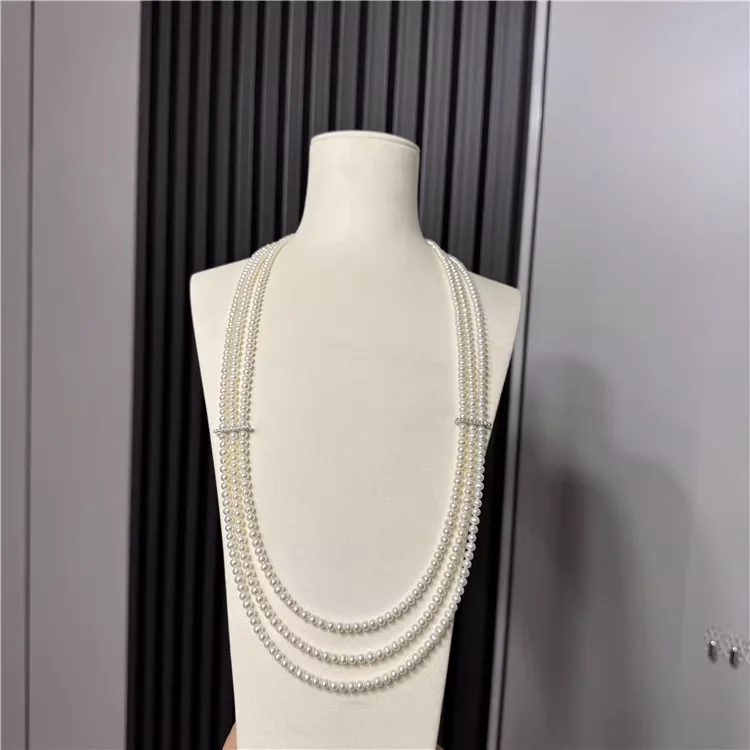 3 Strands New Natural Freshwater Pearl  CZ Connector Necklace For Women