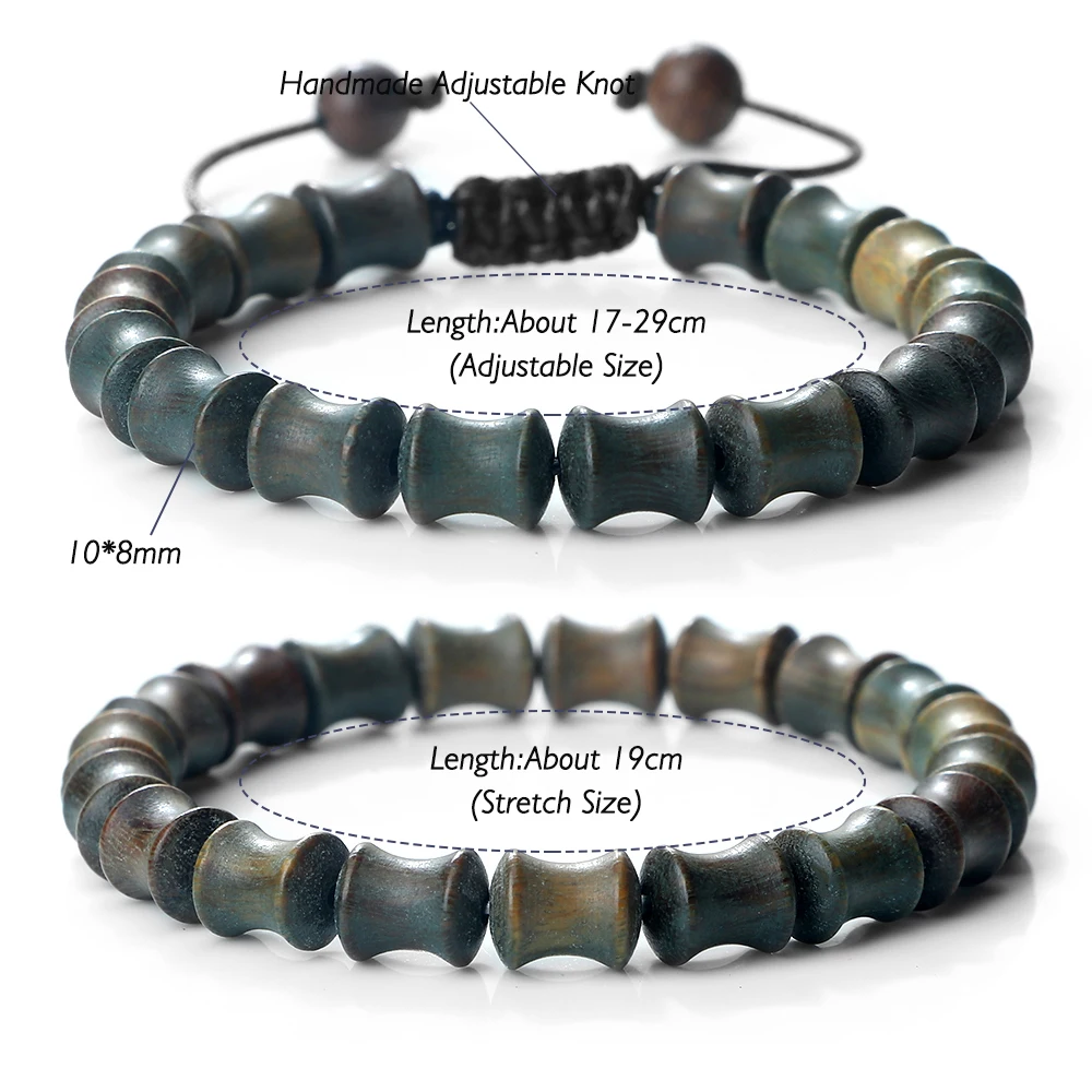 New Wooden Beaded Bracelet Women Men Vintage  Bamboo Shape Sandalwood Black Rosewood Beads Braided Bangles Friends Lucky Jewelry