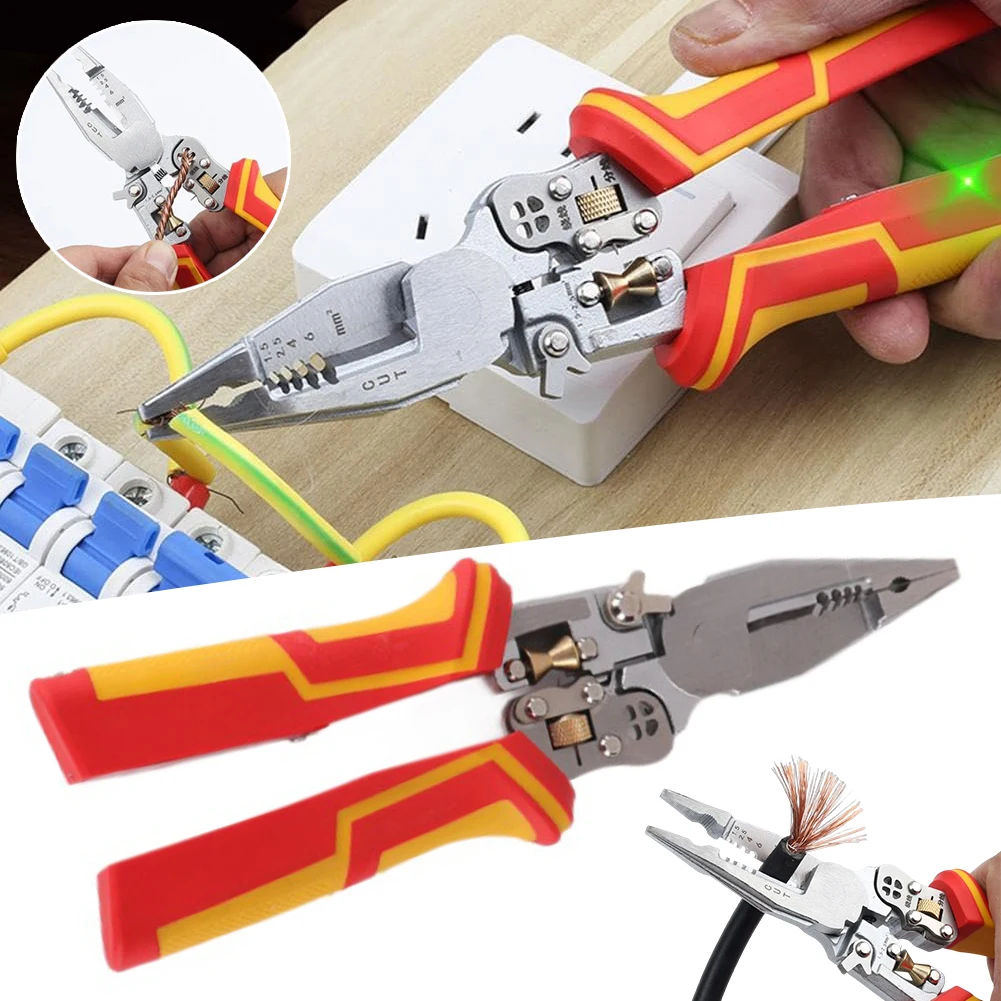 9 In 1 Multipurpose Cutting Plier Electricity Measurement Splitting Pliers Crimper Cable Cutter Non-slip Wire Stripping Plier