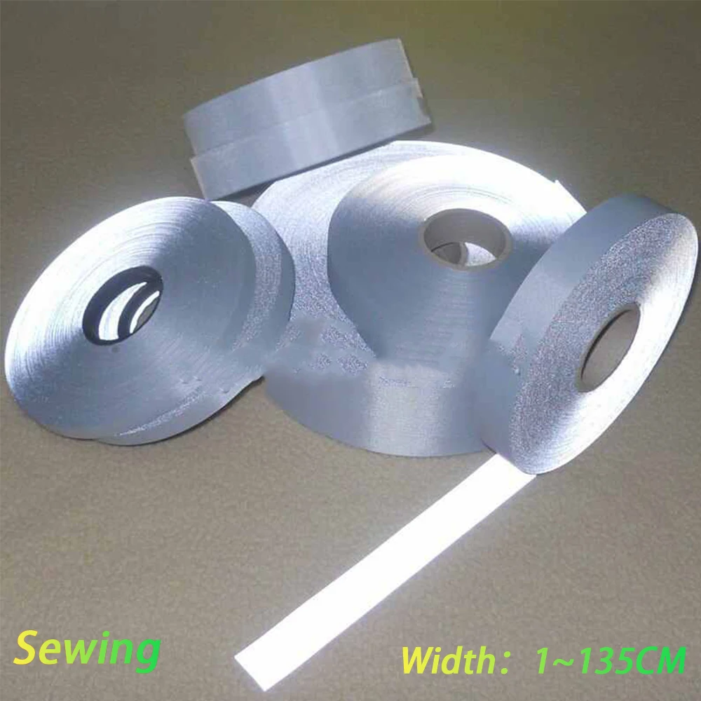 

1/2/3~135cm Width Grey High Visibility DIY Reflective Fabric Warning Safety Traffic Reflective Tape Sewing For Garment Vest Bag