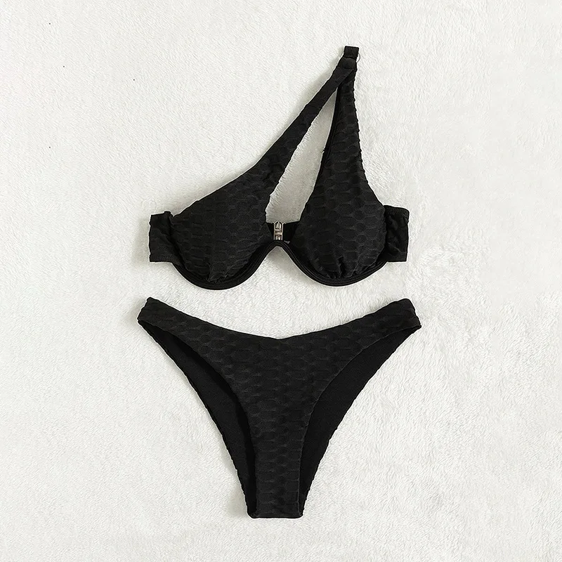 Bất Đối Xứng Hình Chữ V 1 Vai Bikini Đồ Bơi Nữ Đồ Bơi Nữ 2 Mảnh Bikini Đen Bộ Bather Áo Tắm BƠI