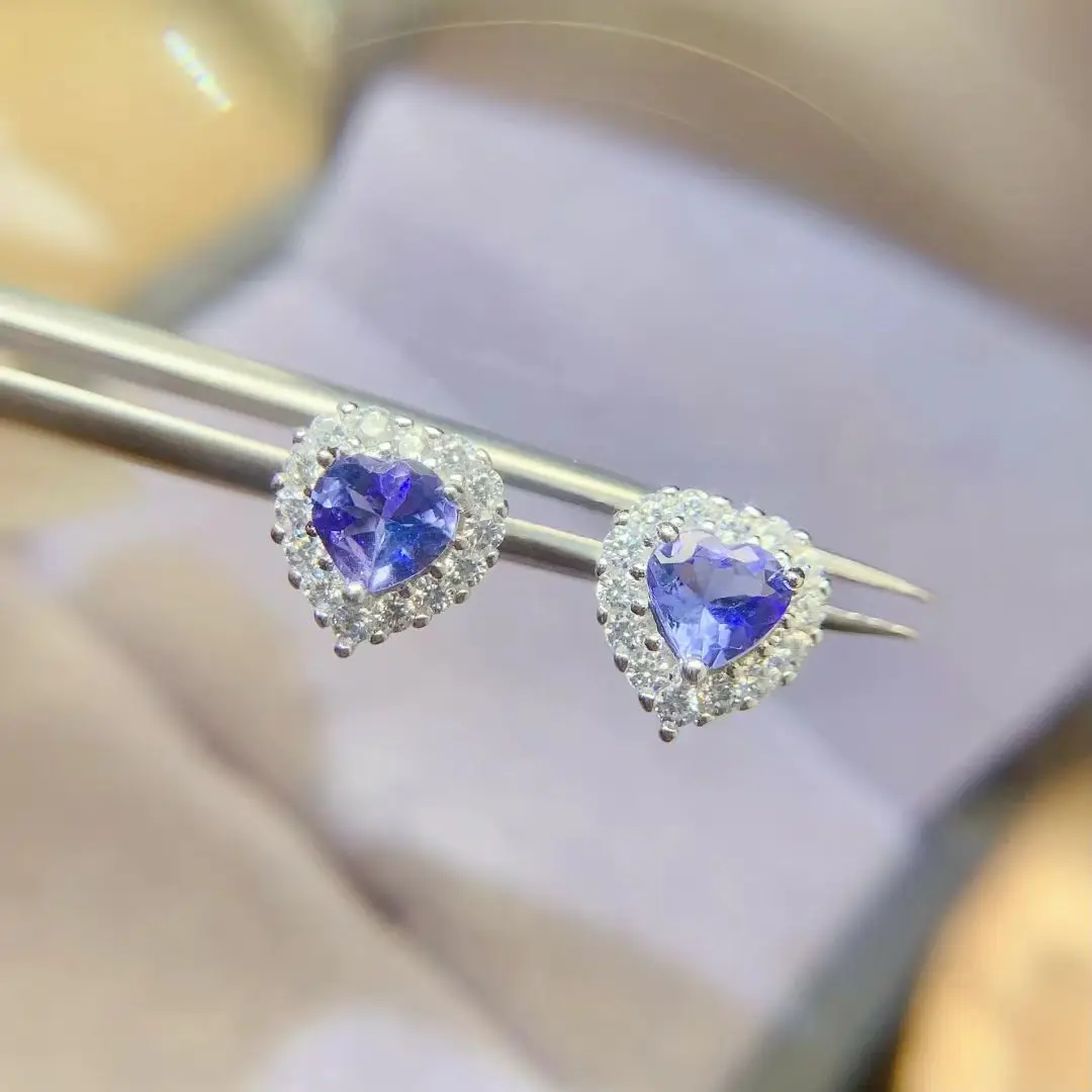 

Heart Shape 925 Silver Earrings Natural Tanzanite Earrings 18K Gold Plated Sterling Sivler Tanzanite Jewelry
