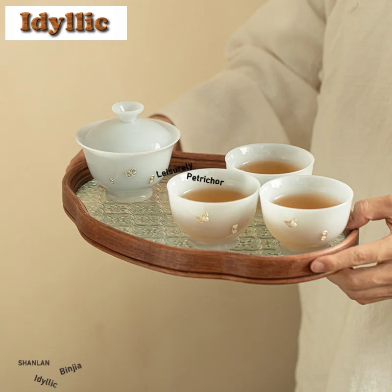 

Ледяной нефритовый овечий жир, позолоченный серебряный чайный сервиз с бабочкой, полный набор, японский набор для чайной церемонии, набор чайных чашек и чайных чашек, посуда для рукоделия