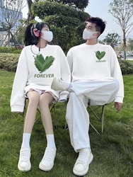 Green Love Heart Print Matching Round Neck Couple Friend Hoodies Sweatshirts For Girlfriend Boyfriend Autumn Winter Custom