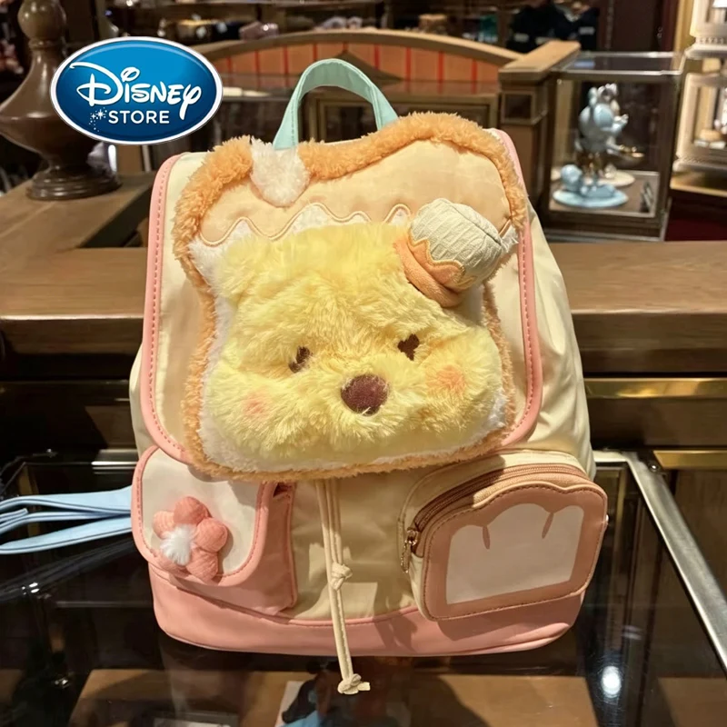 

Disney Winnie the Pooh Toast Plush Front Pocket Backpack Sweet Pastel Macaron Color Drawstring Flap Mini Cute Casual Travel Bag
