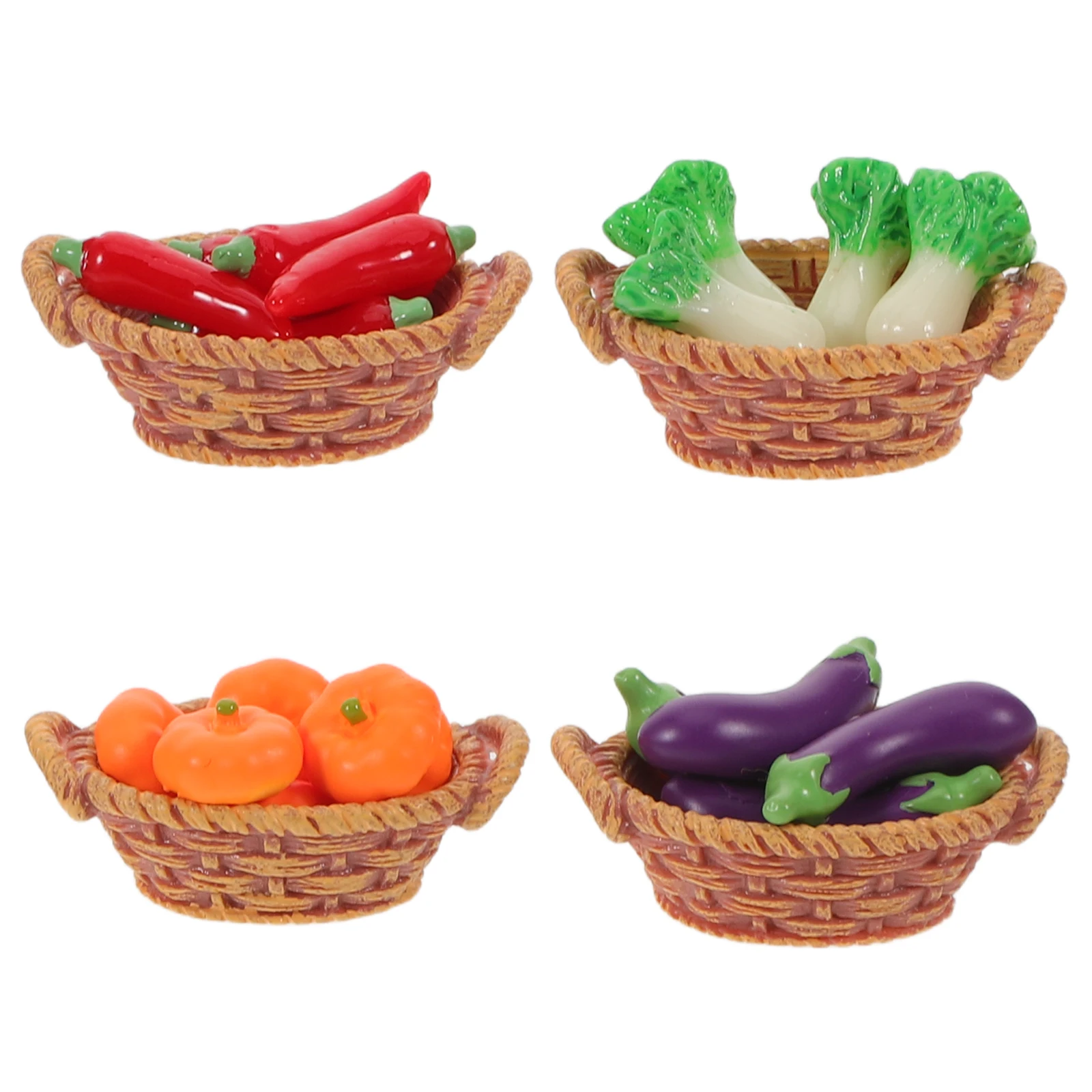 Panier à légumes pour maison de poupée, ensemble de nourriture Miniature, légumes en résine pour scène de cuisine, présentoir d'épicerie, maison de poupée Miniature, 4 pièces