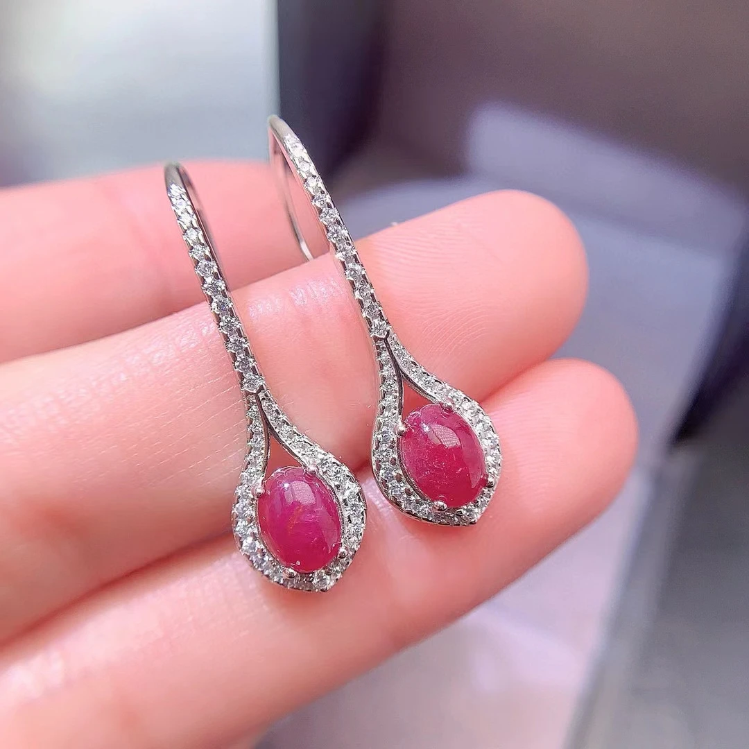 

Total 1.4ct Natural Ruby Drop Earrings 5mm*7mm Myanmar Ruby Earrings for Office Woman 18K Gold Plated Gemstone Jewelry