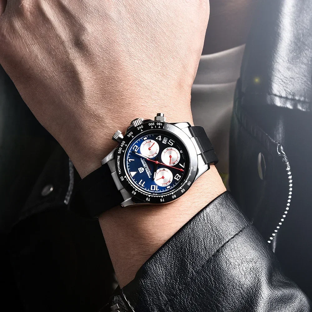 PAGANI DESIGN Luxury Brand Rubber Quartz Chronograph Watch Men Japan VK63 Movt Sapphire Glass Waterproof Clock Reloj Hombre