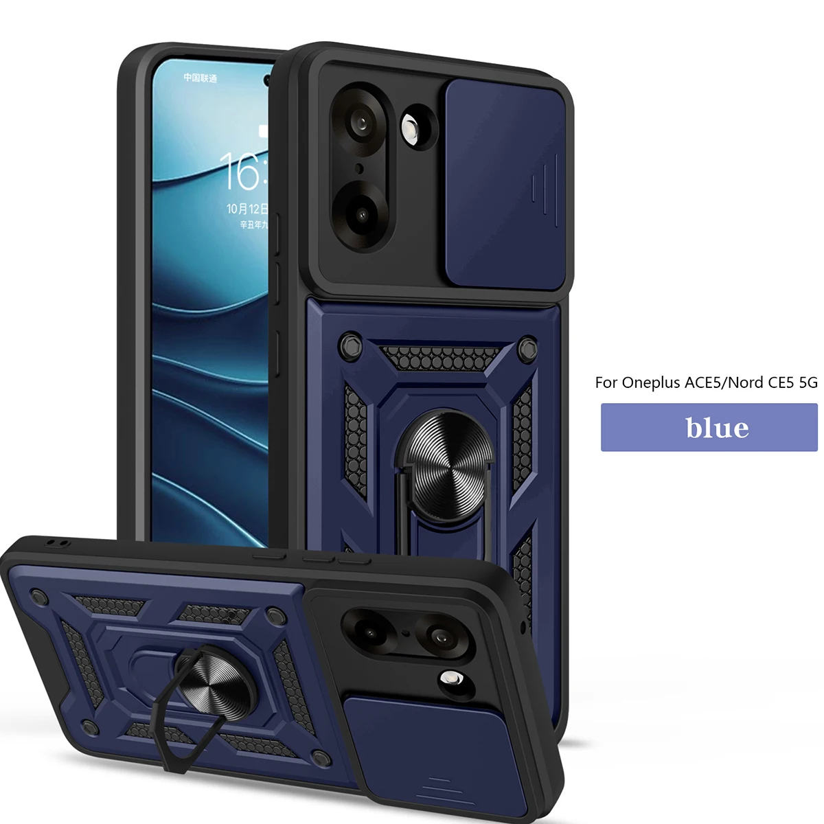 

for OnePlus Nord ACE5 5G Case with HD Screen Protector with Slide Camera Cover, Atump 360° Rotation Ring Kickstand [Military Gra