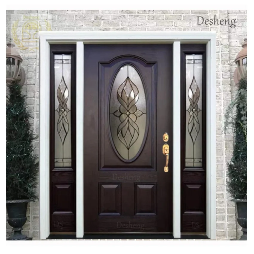 Foshan Wooden Teak Wood European Standard Double Panels Swing Style Entrance Door Design