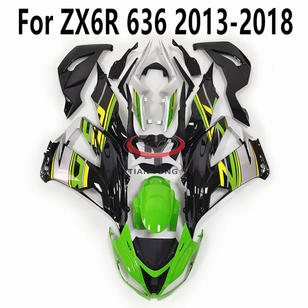 

Green Yellow Silver Bright Stripe Bodywork Cowling For Kawasaki ZX6R ZX 6R 636 2013-2014-2015-2016-2017-2018 Full Fairing Kit