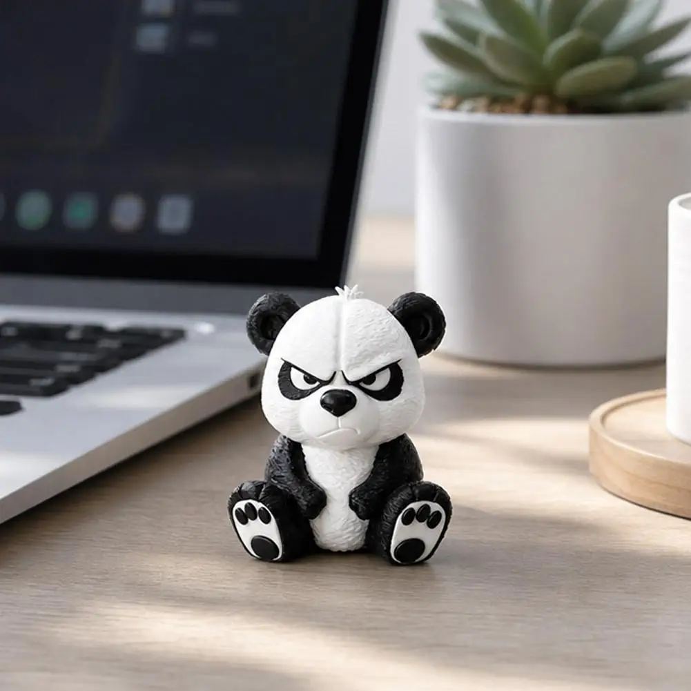 Angry Panda  Figurine Ornament 3D Printed Textured Panda Desk Decor Cute Collectible Gift for Office Car Dashboard Decoration