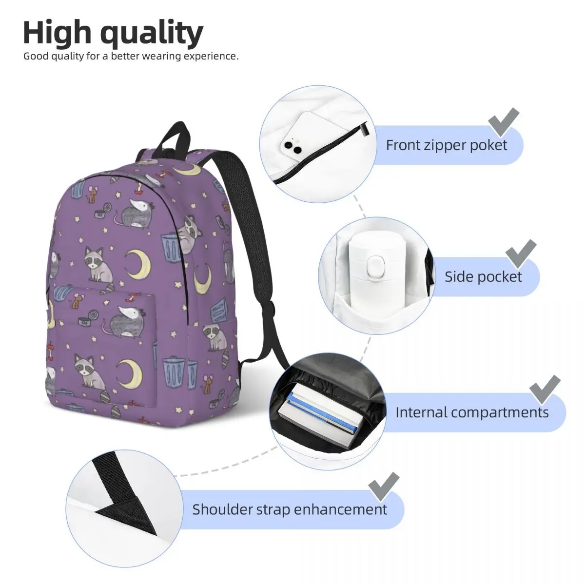 Mochila escolar de gambá para crianças, bolsa fofa para meninos e meninas, mochila animal, bolsa primária do jardim de infância, estudante