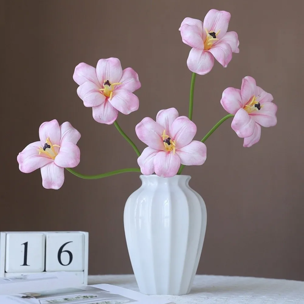 

5pcs Real Touch Artificial Tulip Flowers Handmade Beautiful Simulation Tulip Bouquet Realistic Fake Tulips Outdoor Garden Decor