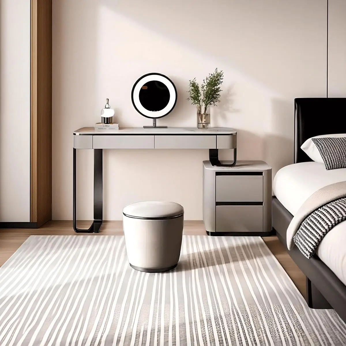 Slate small apartment solid wood makeup table dresser mirror bedroom simple modern new light luxury chest integrated