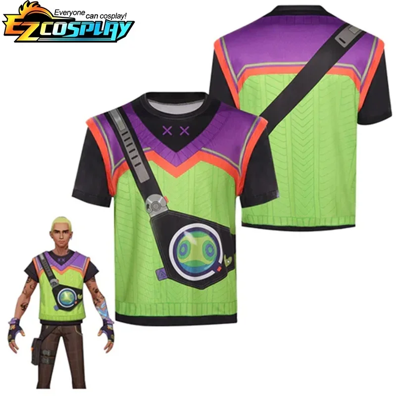 

Футболка для косплея агента валорант Гекко, летняя рубашка с коротким рукавом для мужчин, повседневный Топ, наряд для Хэллоуина, карнавала, женский