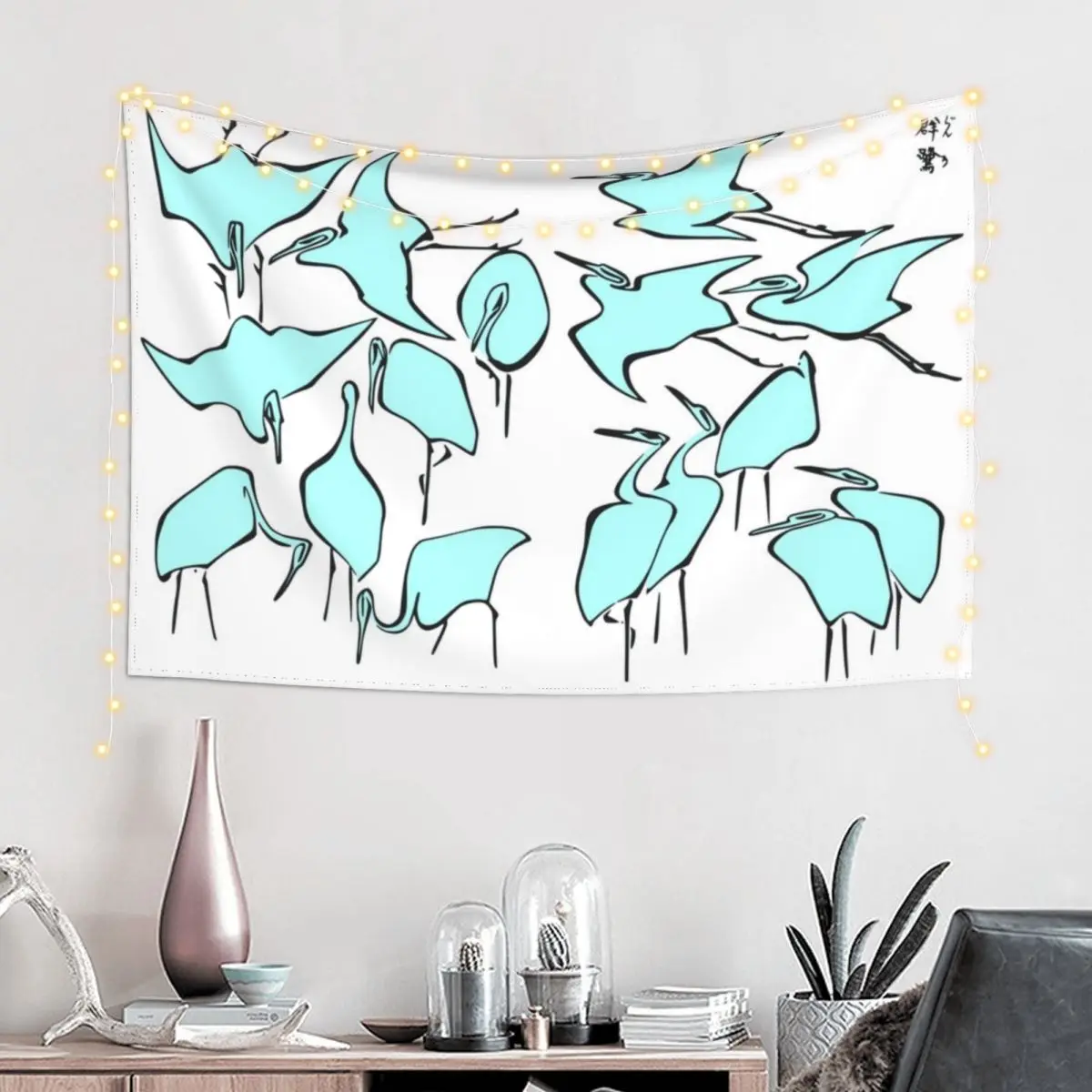 Cranes from Quick Lessons in Simplified Drawing Tapestry Room Decor Aesthetic Cute Room Decor Tapestry