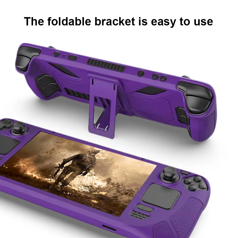 

Силиконовый защитный чехол-накладка для игровой консоли Steam Deck с подставкой, противоскользящий, мягкий, сменные аксессуары