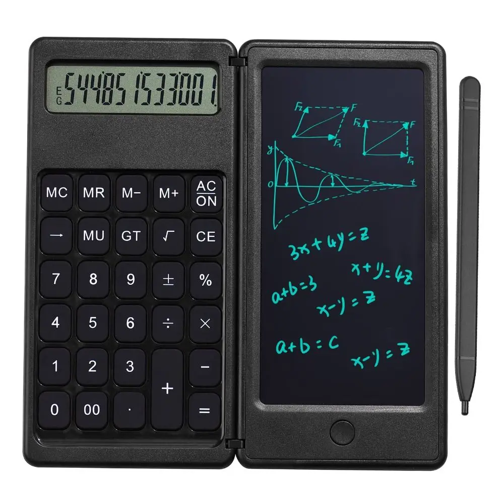 Foldable Scientific Calculator Portable 12 Digits Digital Writing Tablet Large Screen Display Erasable