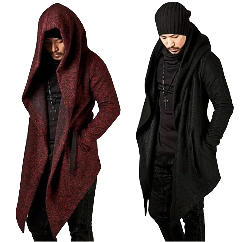 Unisex Fashion Hoodies Cardigan Solid Pocket Loose Trench Jacket Men Casual Open Stitch Gothic Hooded Long Cloak Cape Coat