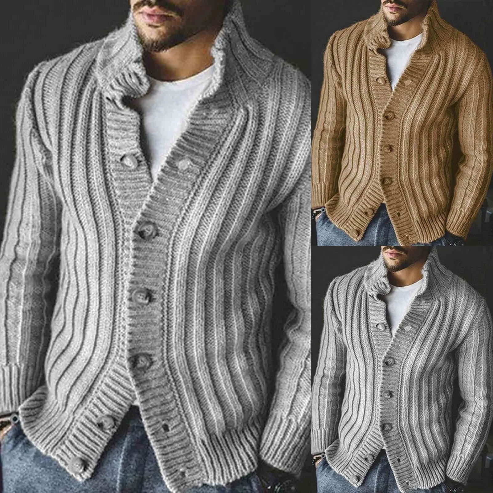 

Men'S Thicker Sweatshirts Autumn Winter Cardigan Sweater Long Sleeve Vantage Knitted Cardigan Oversize Warm Button Korean Tops