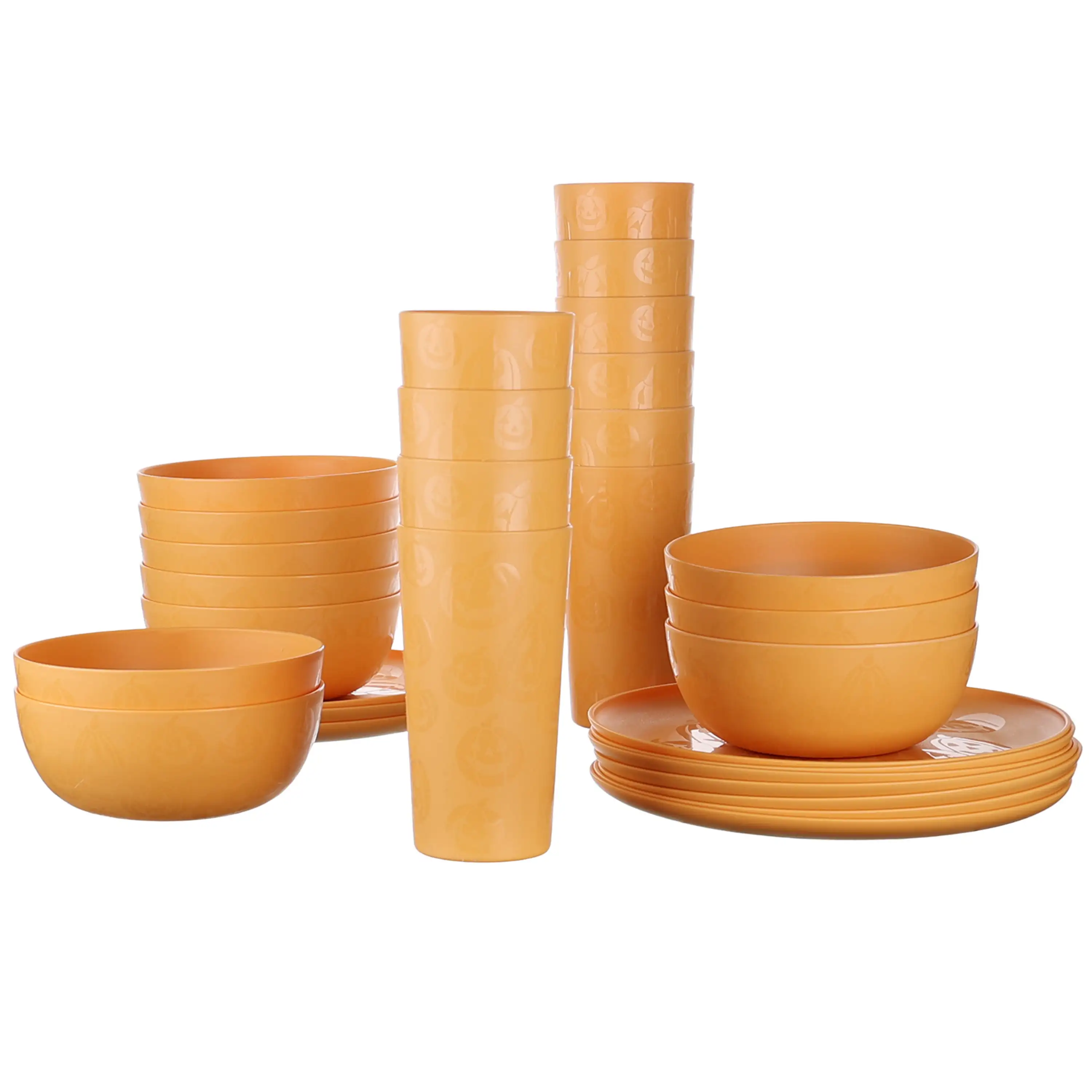 30-Piece Plastic Etched Pumpkin Dinnerware Set, Orange