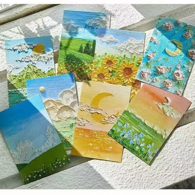 Oil painting decoration card set, Four Seasons Landscape Aesthetics Diary card, diary, wall decoration, holiday gift