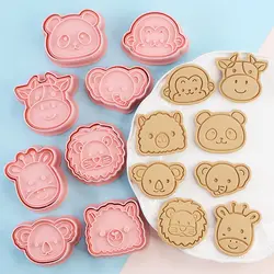 8 Pcs/set Cookie Cutter Plastic 3D Animal Shape Cartoon Pressable Biscuit Mold Panda Cookie Stamp Kitchen Baking Pastry Bakeware