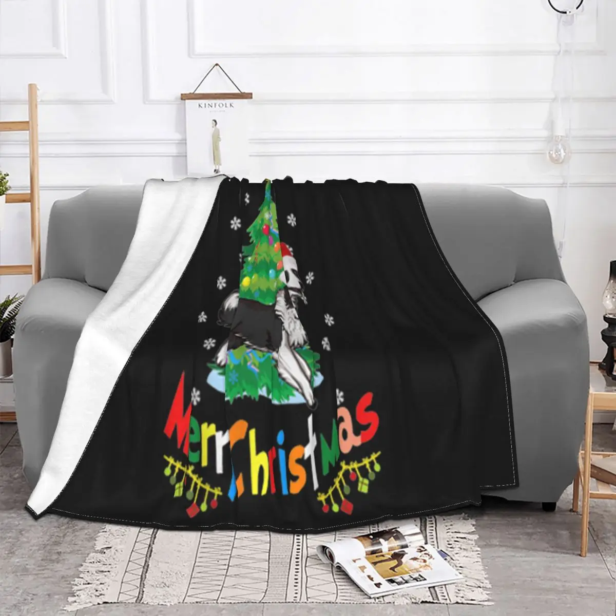 Border Collie Ugly Christmas Natural Many Colors Western Style Selling New Design Crewneck Simple Designs Throw Blanket