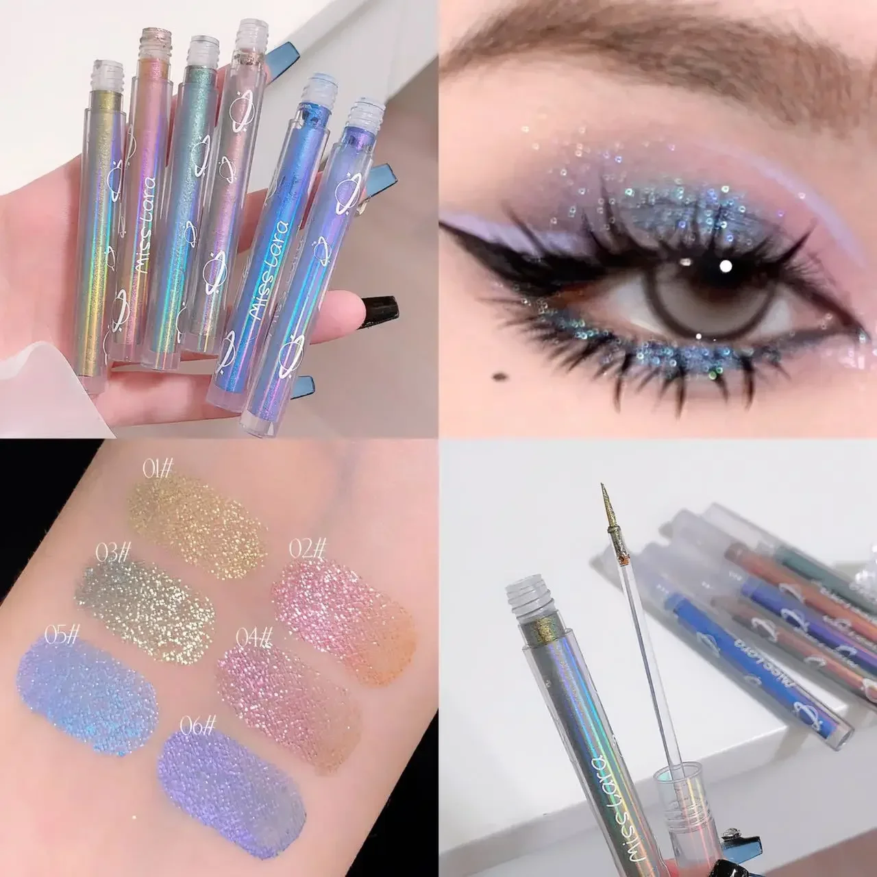 Flash Liquid Eye Shadow Diamond Shimmer Glitter Eyeliner Eyeshadow Długotrwały, łatwy w noszeniu płynny cień do powiek ołówek do makijażu oczu