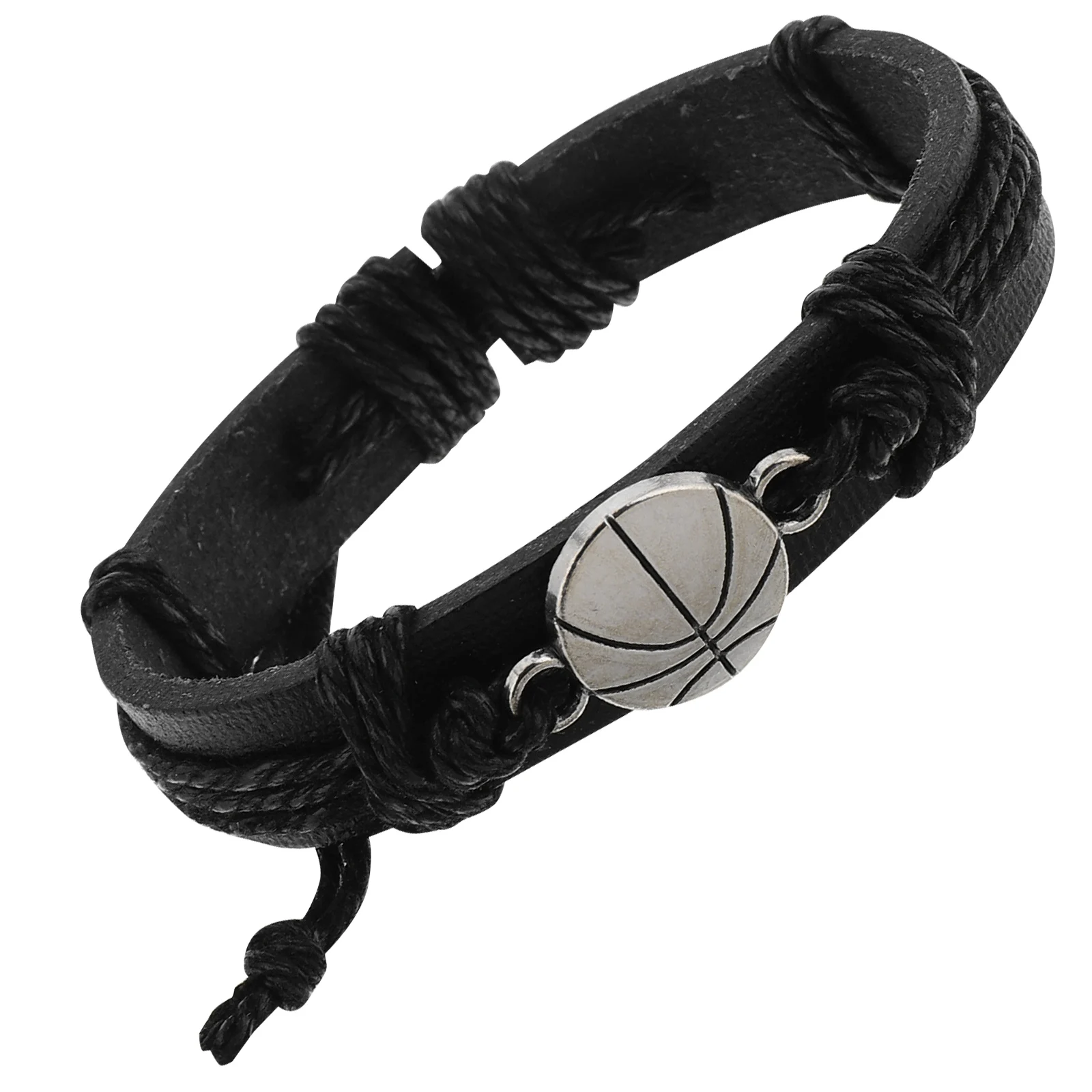 

Drawstring Basketball Bracelet Black Artificial Sports Student Adjustable Woven Vintage Comfortable Mens Athlete