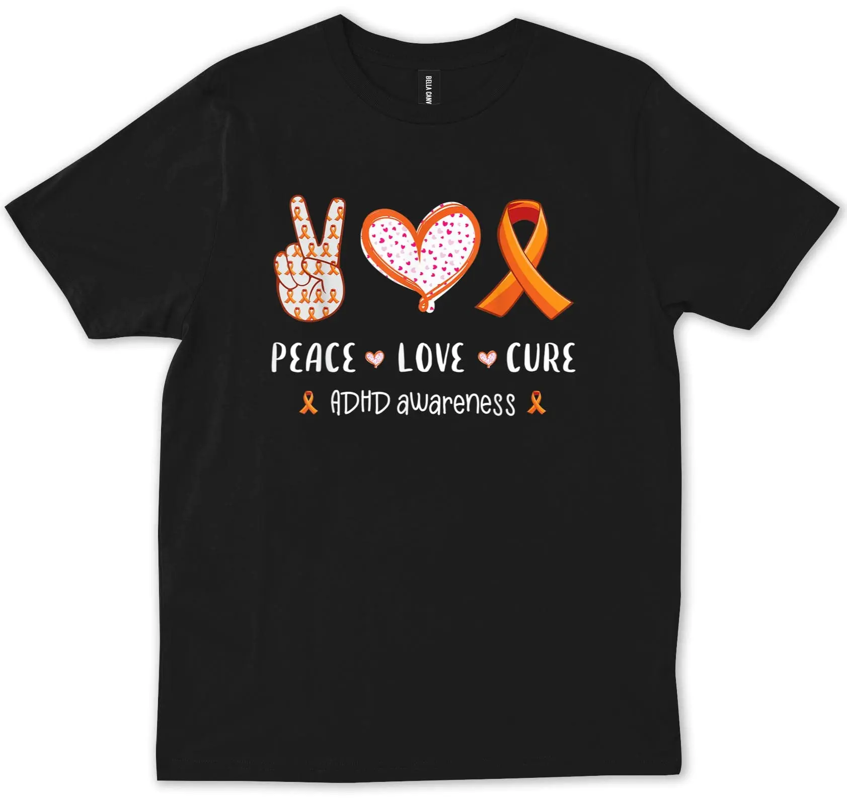 Peace Love Cure ADHD Awareness T-Shirt Funny Birthday Cotton Tee Vintage Gift for Men WomenHigh Quality Animation PatternAnime G