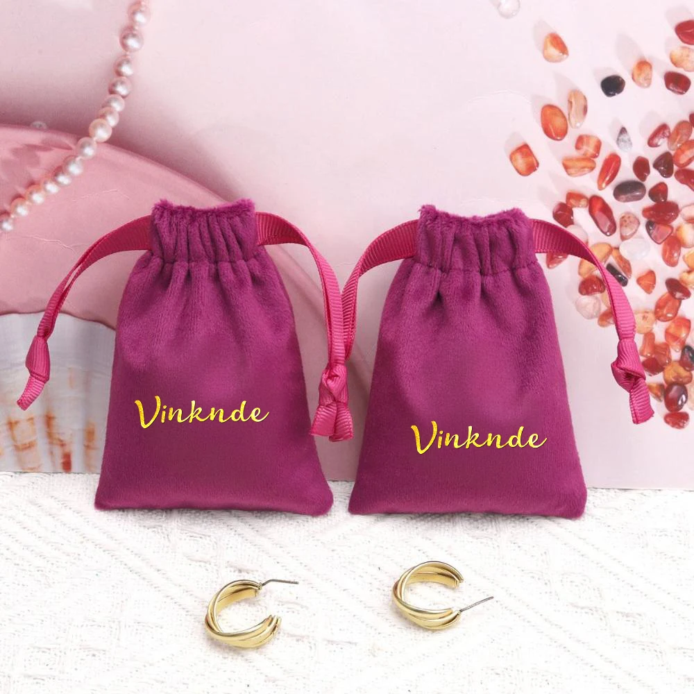 

100Pack Custom Logo 8x10cm Jewelry Velvet Packaging Gift Bag Flannel Suede Ribbon Drawstring Pouch Necklace Ring Bracelet Sack