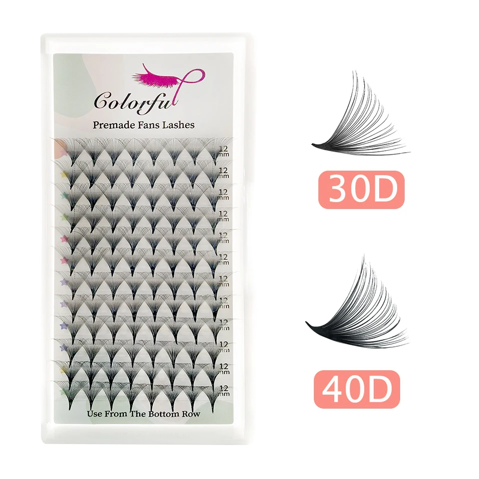 Colorful 30D 40D Premade Volume Big Fans Individual Lash Extension Pointy Slim Base Mega Fan Russian Volume Faux Mink Eyelashes