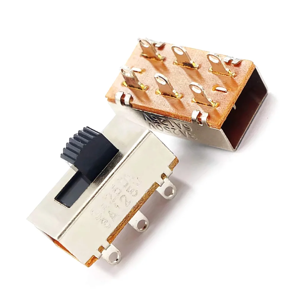 2pcs On-Off 3 Position 2P3T PCB Panel Slide Switch 6 Pin High current 3A 250V Car refrigerator Power Toggle Switch