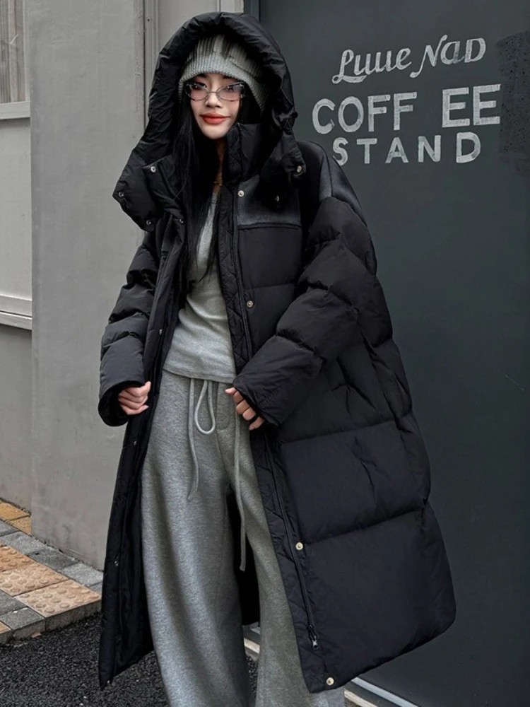 2025 hiver longue doudoune femme Parkas à capuche épissé épaissir chaud lâche pardessus femmes 90% blanc canard bouffant manteau vêtements d'extérieur