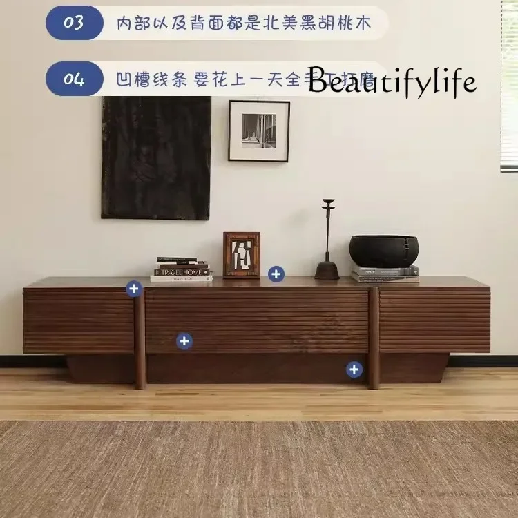 

X North American Black Walnut TV Cabinet Nordic Audio-visual Cabinet Living Room Floor Cabinet Cherry Wood All Solid Wood Locker