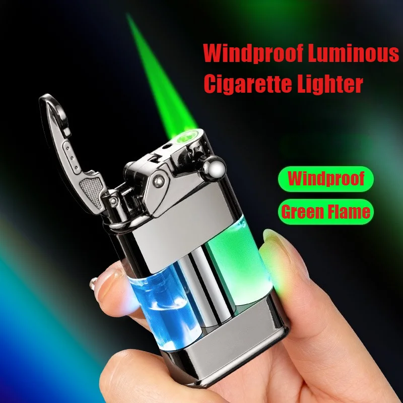 

Luminous Rocker with Lights with Lights Green Flames Lighter Open Fire Metal Inflatable Cigarette Lighters & Smoking Accessories